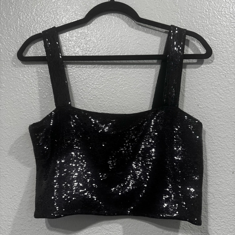 New IRO Black Sequin Women's Crop Top Size 34 XS - Picture 2 of 14